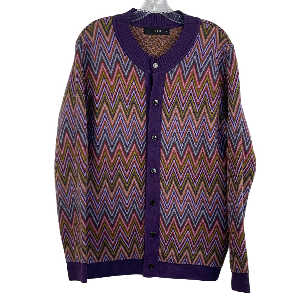 Lob Zig Zag Herringbone Purple Multicolor Chevron Button-Up Cardigan